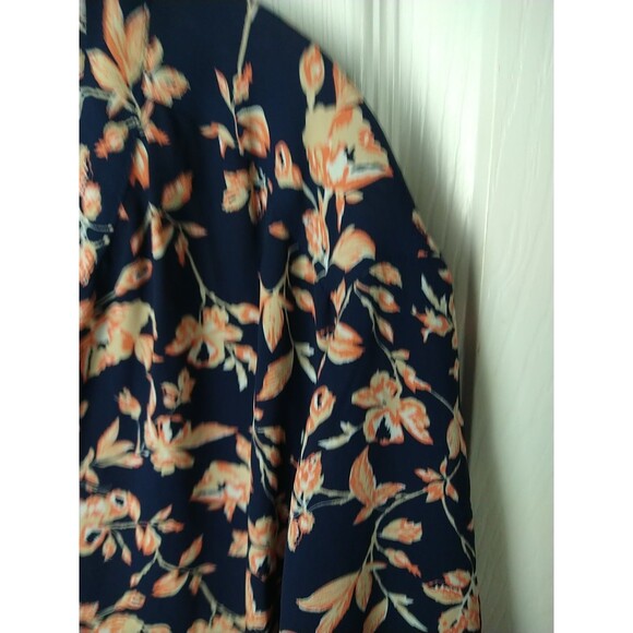 Cynthia Rowley Woman 3X Blouse V Neck Blue Coral Floral Semi Sheer Pullover 3/4 - Picture 5 of 11